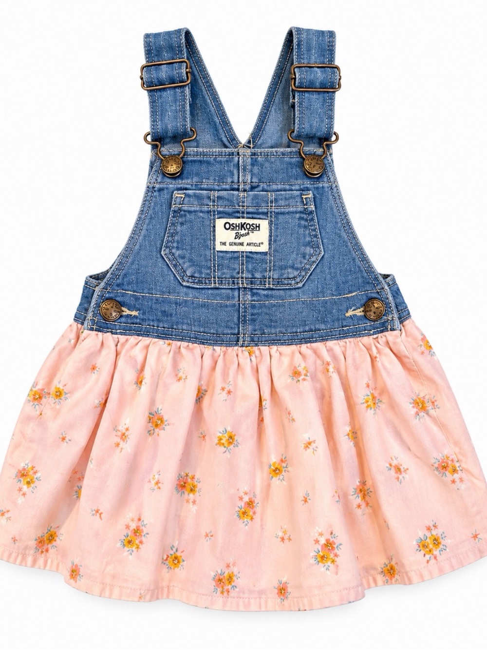 OshKosh B'gosh Denim Bib Overall Dress with Pink Floral Skirt